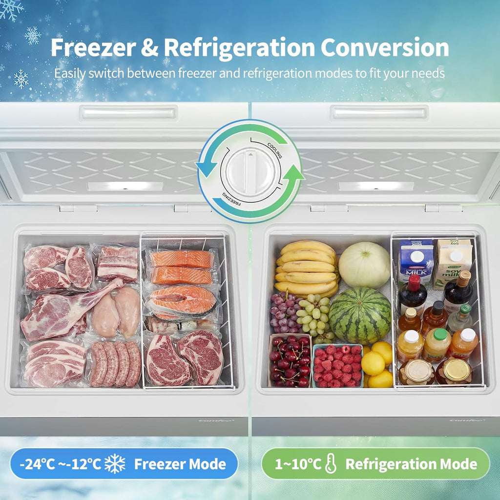 COMFEE' RCC102WH2UK(E) 99L Freestanding Chest Freezer, with Freezing and Refrigeration Conversion